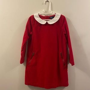 Girls Gap red corduroy dress with white collar, zip pockets, size 5